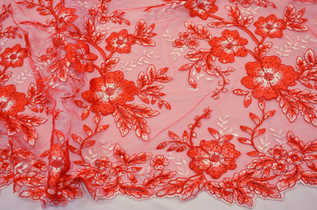 Edith Embroidery Fabric - Two Tone Floral Embroidery, Sheer Tulle, 52" Width, Multiple Colors (1 Yard)