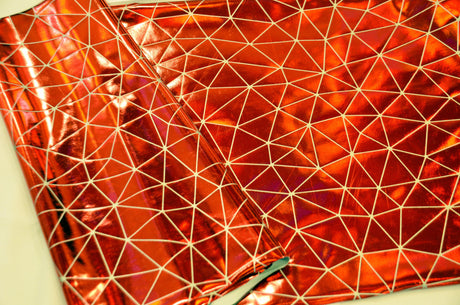 Geometric Mirror Hologram Spandex Fabric - Gold, Silver, Geometric Mirror Foil, 58/60" Width (1 Yard)