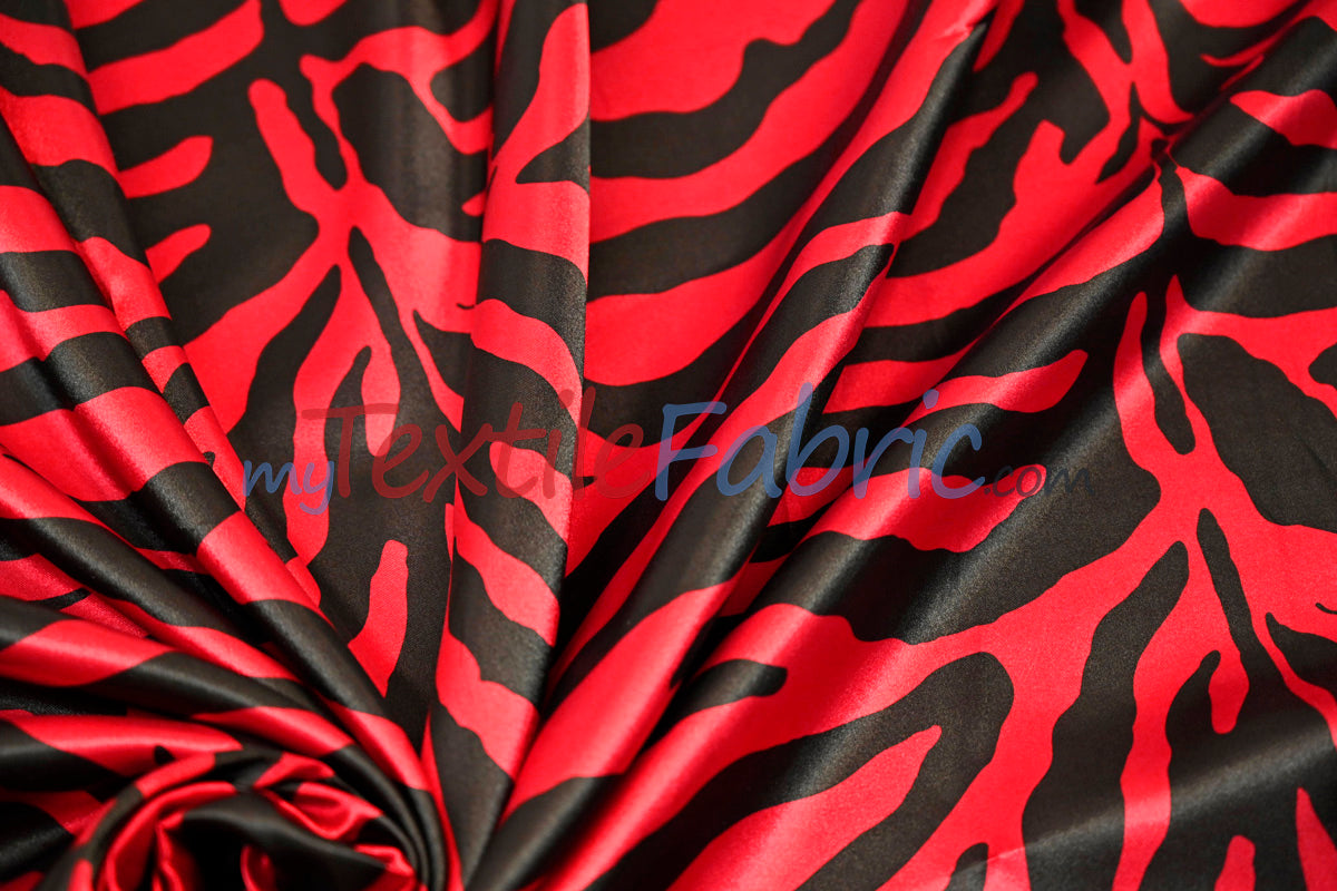 Zebra Charmeuse Satin Fabric - Zebra Print, 58/60" Width, Multiple Colors (1 Yard)