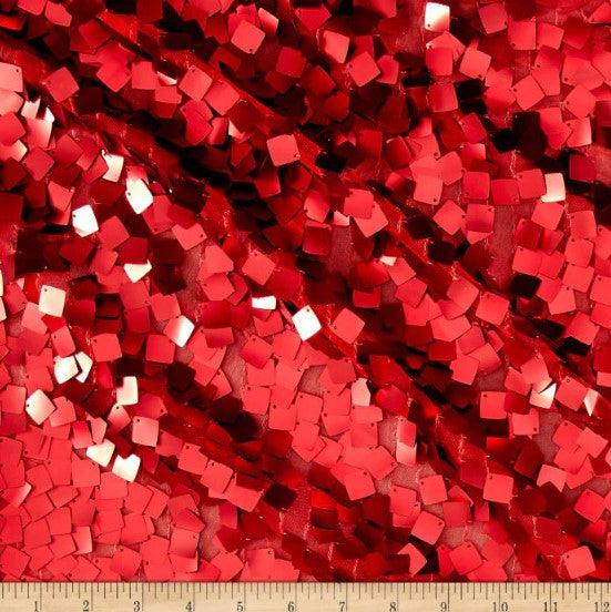 Dull Square Dazzle Polyester Fabric - Square Sequins, Sheer Mesh, 52" Width (1 Yard)