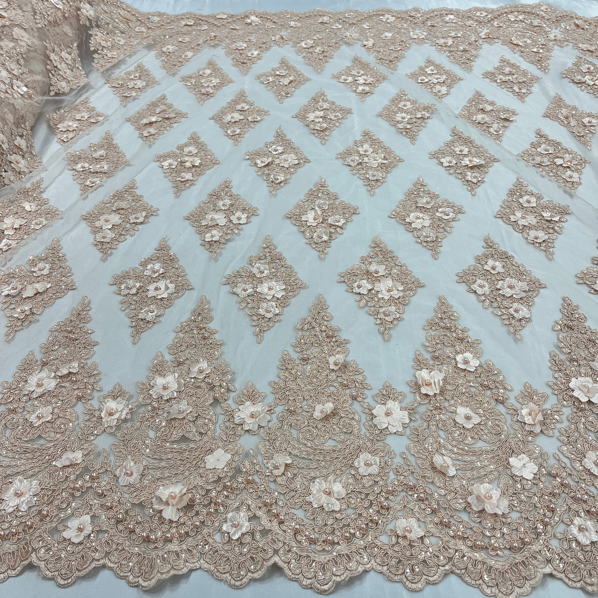 Beaded 3D Floral Lace Mesh