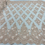 1 Yard Wine Beaded 3D Floral Lace Fabric Embroidered Polyester Net Mesh 51 Inch Width