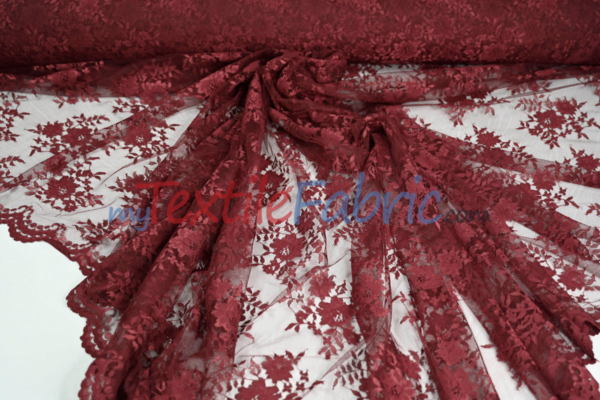 Chantilly Lace Polyester Fabric - Floral Embroidery, Sheer Mesh, 52" Width (1 Yard)