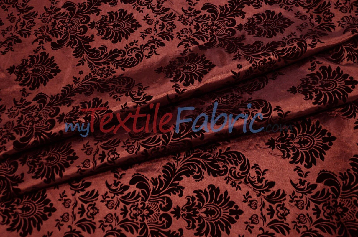Damask Flocking Taffeta Fabric - Flocking Velvet Damask, 58/60" Width (1 Yard)