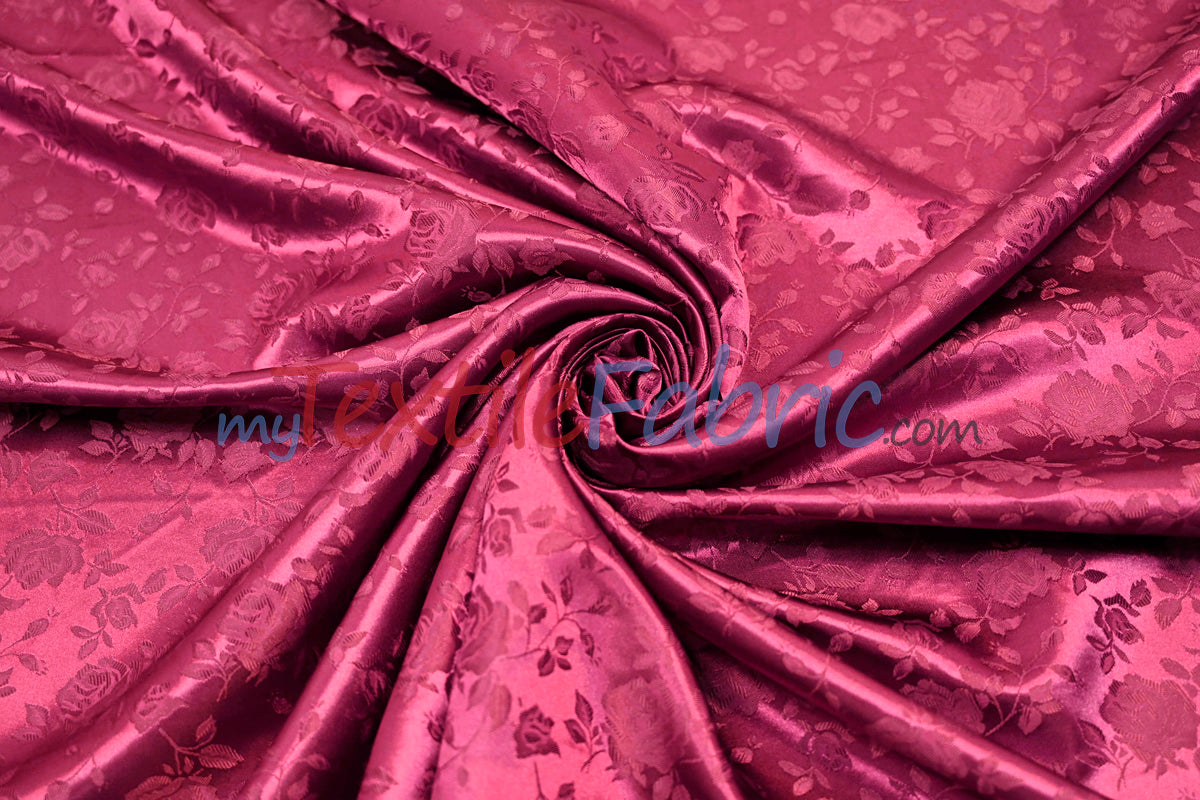 Satin Jacquard Satin Flower Brocade Polyester Fabric - Tone On Tone Floral Brocade, 60" Wide (65 Yards)