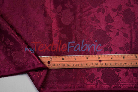 Satin Flower Brocade Polyester Fabric - Tone On Tone Embossed Floral, 58/60" Width (1 Yard)