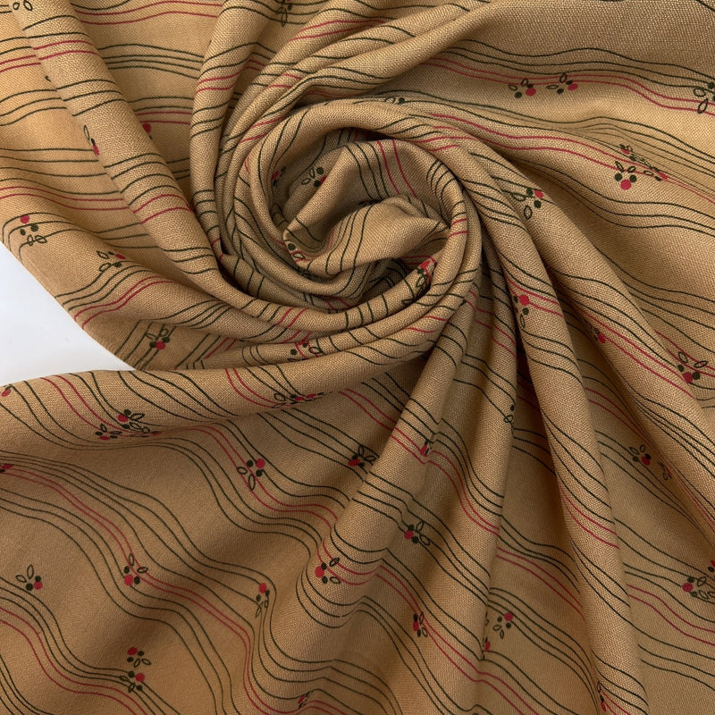 Wool Dress Fabric Brown Beige Striped