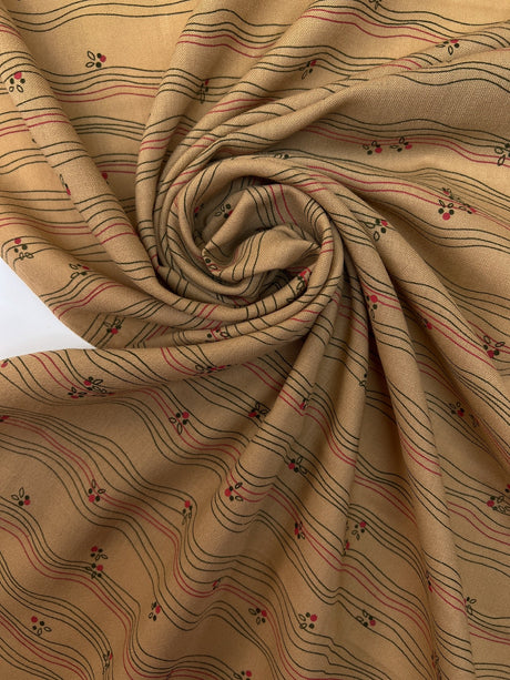 Wool Dress Fabric Brown Beige Striped