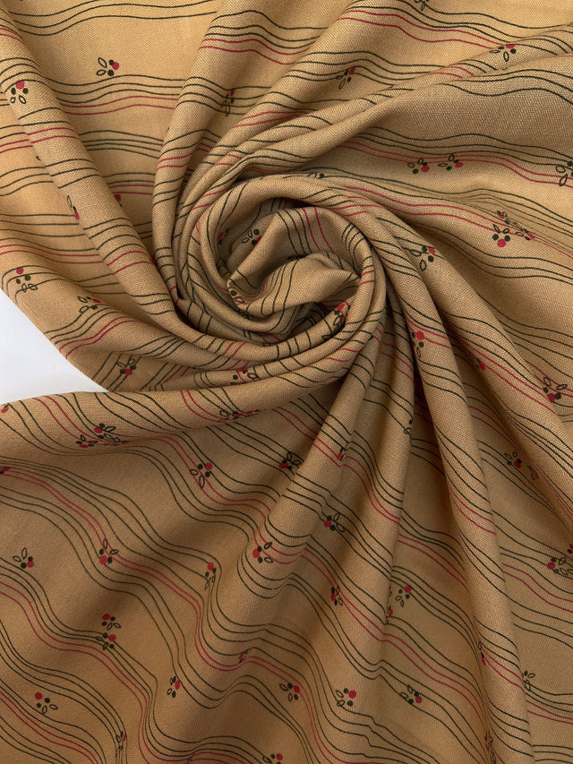 Wool Dress Fabric Brown Beige Striped