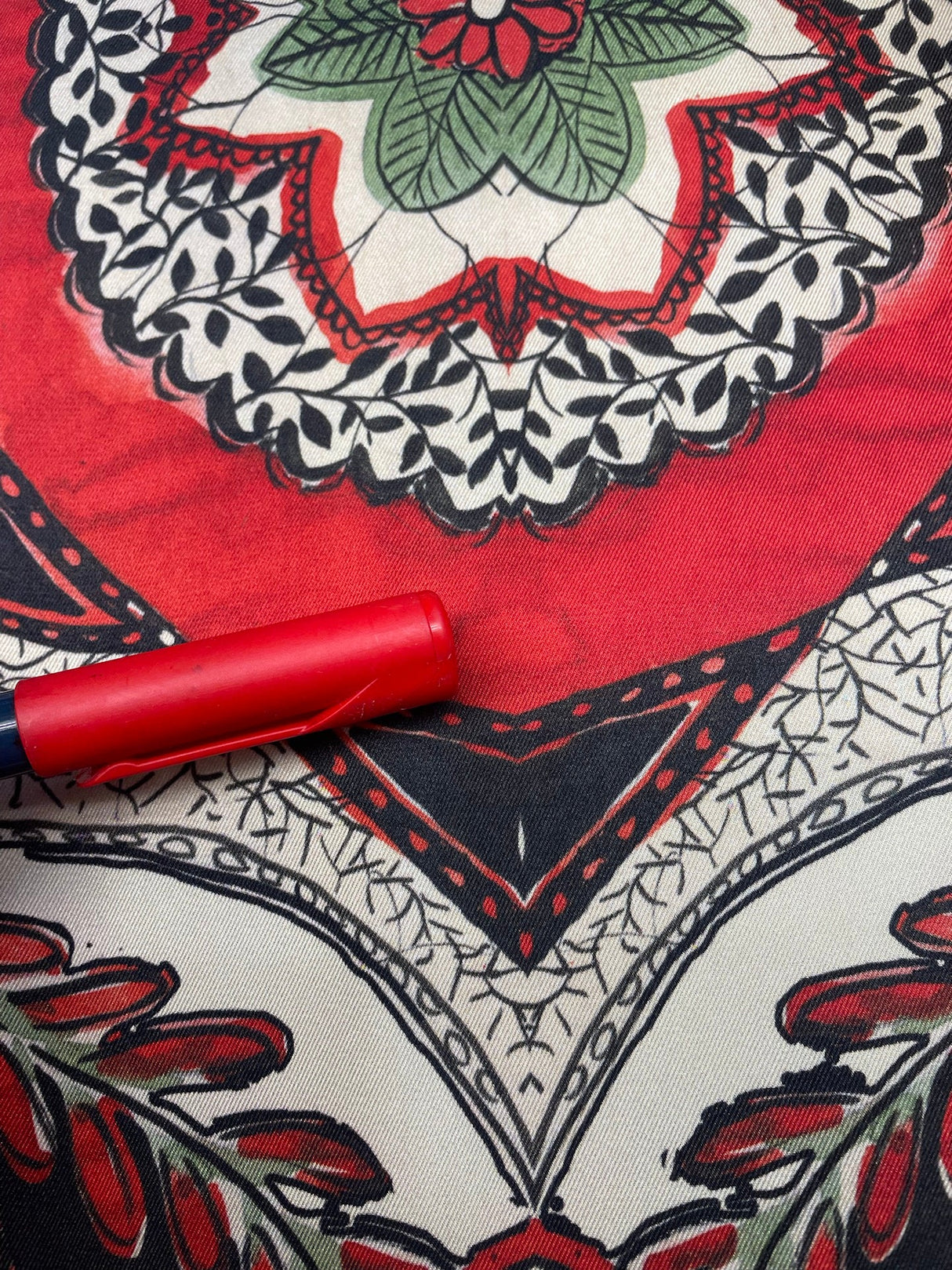 Polyester Sateen Floral Print Red Beige