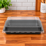 Bake, Take, and Show 9" x 13" Quarter Sheet Size Black Oven-Safe Cookie, cakes, pies Takeout Tray with Clear Lid