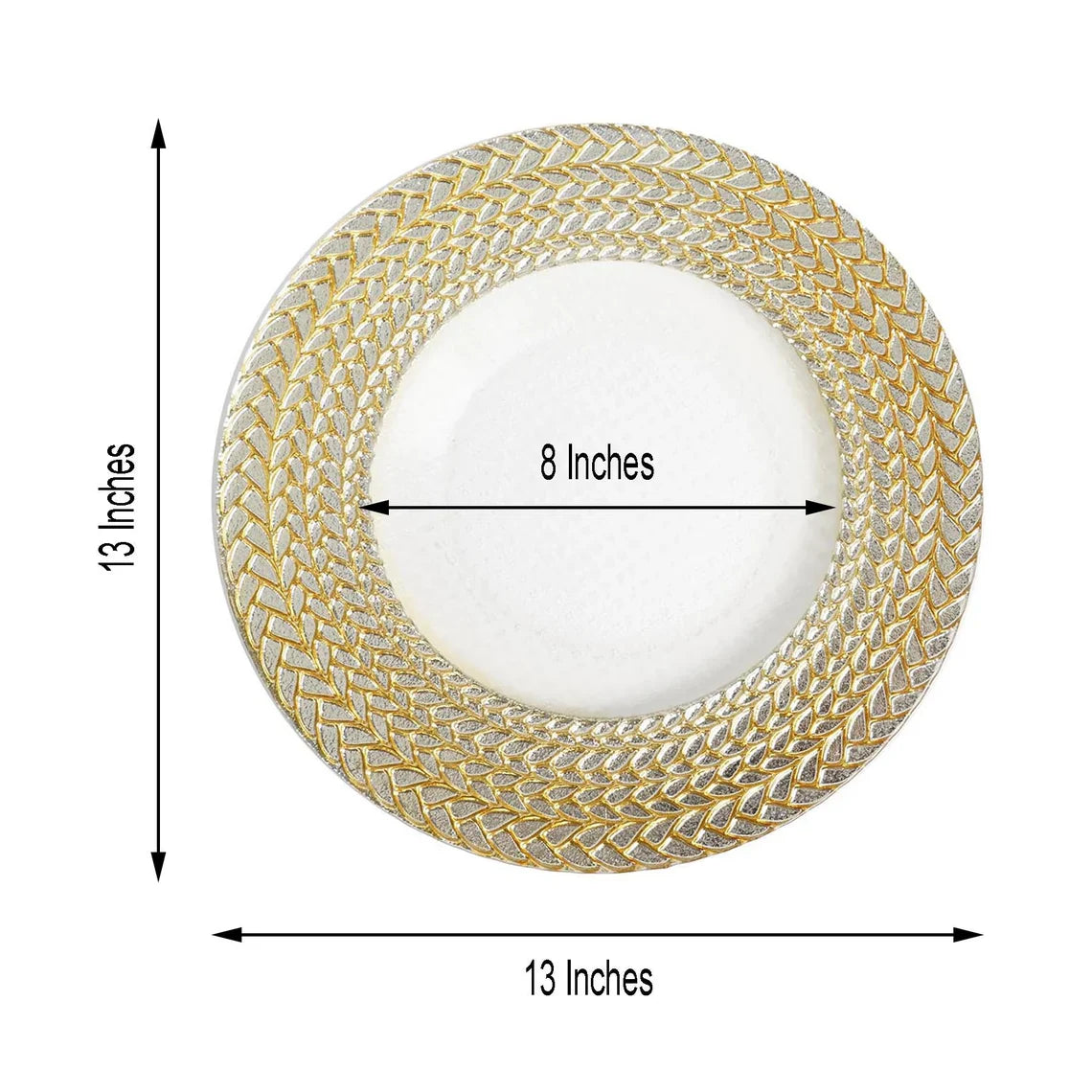 Glass Charger Plate 13 Inch Clear Gold Braided Rim