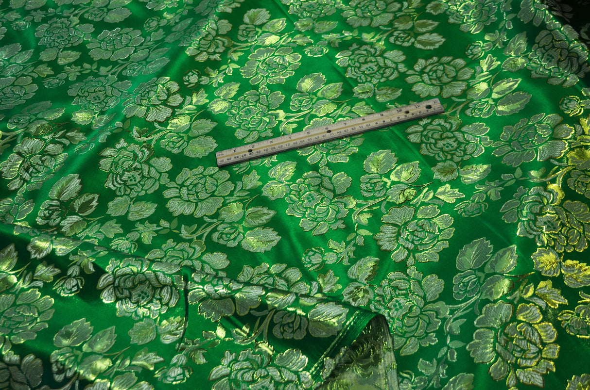 Oriental Metallic Big Flower Brocade Metallic Brocade Fabric - Fuchsia, Red, Flag Green, Royal, Purple, Floral Pattern, 58" Width (1 Yard)