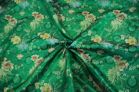 Chinese Flower Brocade Polyester Fabric - Oriental Floral Brocade, 45" Width (1 Yard)