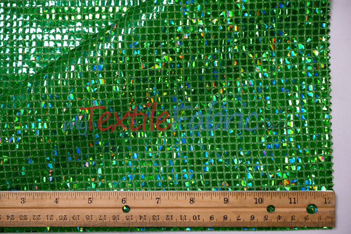 Holographic Mini Square Sequins Mesh Fabric - Holographic Mini Square Sequins, 45" Width (By The Yard)