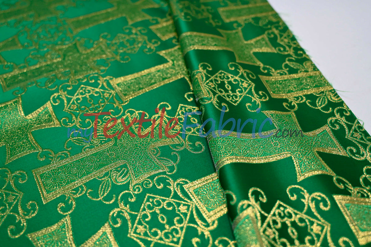 Religious Cross Brocade 100 Percent Polyester Fabric - Elegant Cross Motif, 60" Width (1 Yard)