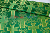 Religious Cross Brocade 100 Percent Polyester Fabric - Elegant Cross Motif, 60" Width (1 Yard)