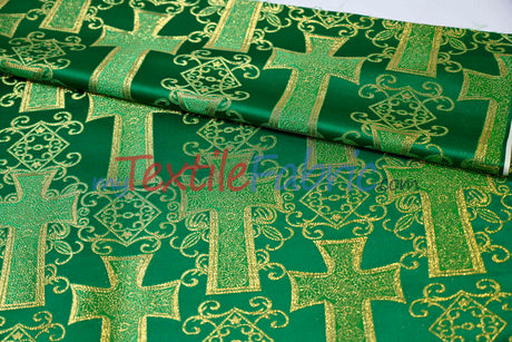 Religious Cross Brocade 100 Percent Polyester Fabric - Elegant Cross Motif, 60" Width (1 Yard)