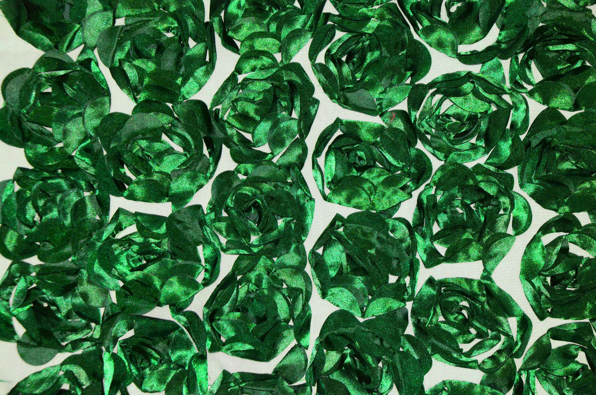 Rosette Satin Bordeaux Polyester Fabric - 3D Floral Satin Embroidered On A Mesh, Bordeaux, 52" Width (1 Yard)