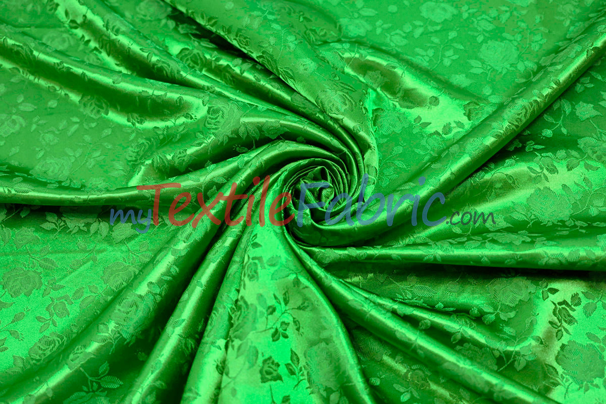 Satin Flower Brocade Polyester Fabric - Tone On Tone Embossed Floral, 58/60" Width (1 Yard)