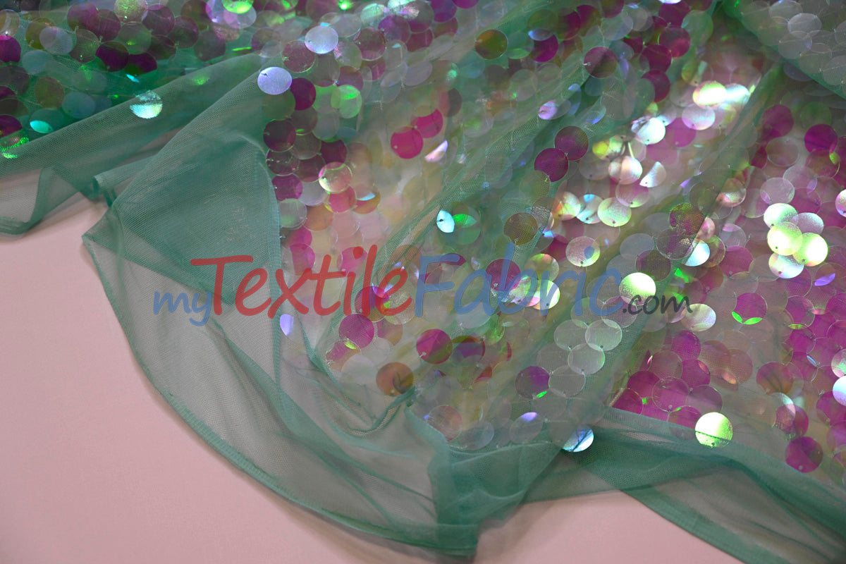 Fish Scale Paillette Sequins Polyester Fabric - 9Mm Sequins, 54" Width, Multiple Colors (1 Yard)