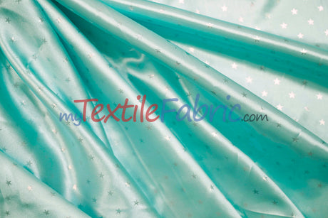 Mini Star Silky Satin Fabric - 100 Percent Polyester Fabric, White Pink Mint, 58/60" Width (1 Yard)