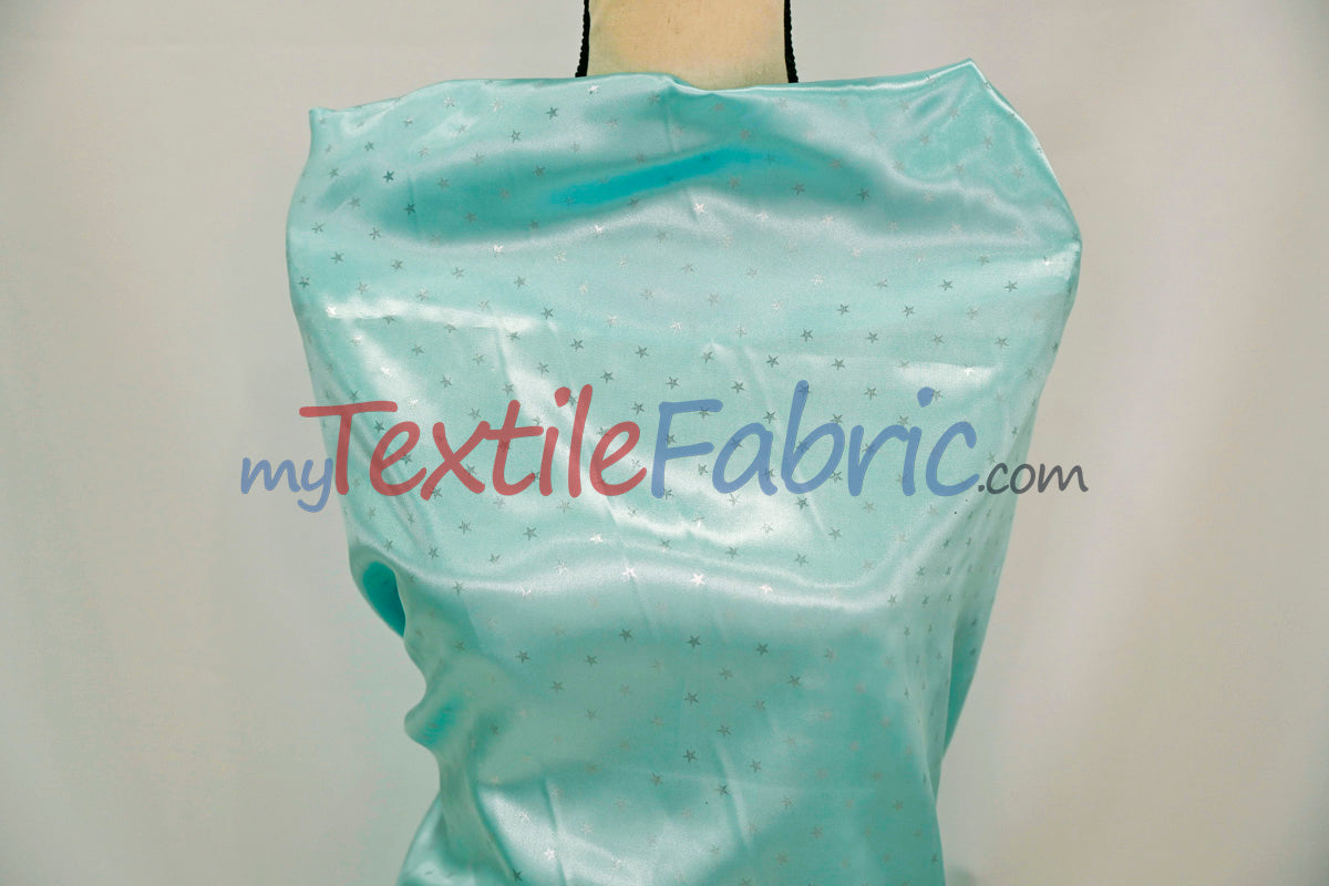 Mini Star Silky Satin Fabric - 100 Percent Polyester Fabric, White Pink Mint, 58/60" Width (1 Yard)