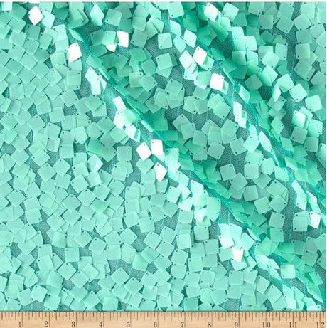 Dull Square Dazzle Polyester Fabric - Square Sequins, Sheer Mesh, 52" Width (1 Yard)