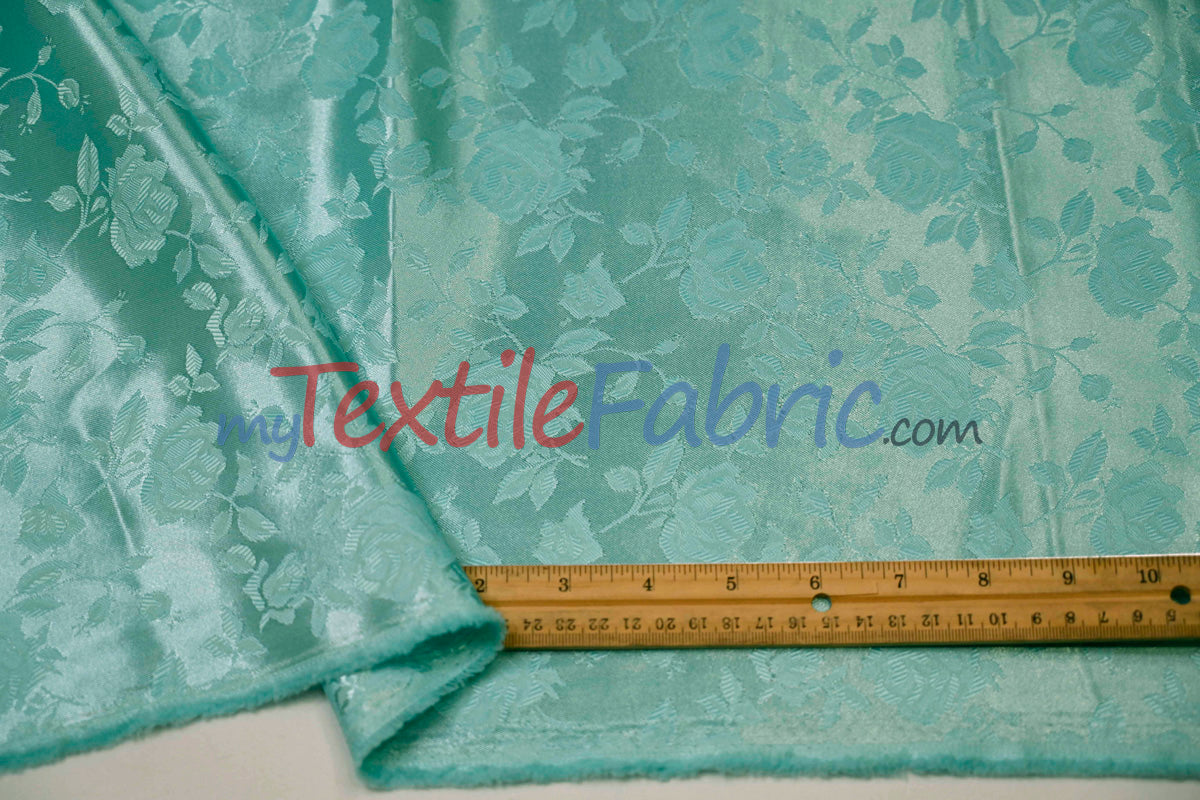 Satin Flower Brocade Polyester Fabric - Tone On Tone Embossed Floral, 58/60" Width (1 Yard)