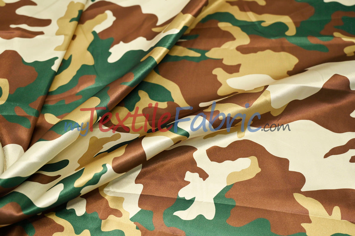 Army Camouflage Satin Print Polyester Fabric - Hunter Green Camouflage, 58/60" Width (1 Yard)