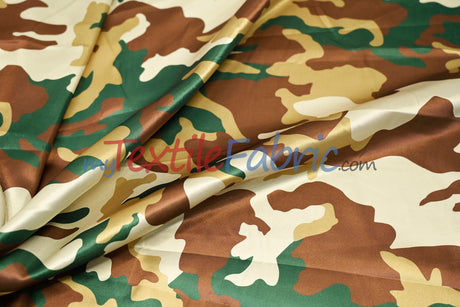 Army Camouflage Satin Print Polyester Fabric - Hunter Green Camouflage, 58/60" Width (1 Yard)