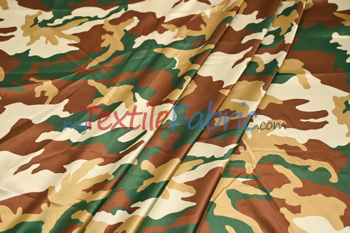 Army Camouflage Satin Print Polyester Fabric - Hunter Green Camouflage, 58/60" Width (1 Yard)