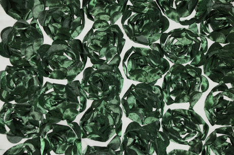 Rosette Satin Bordeaux Polyester Fabric - 3D Floral Satin Embroidered On A Mesh, Bordeaux, 52" Width (1 Yard)
