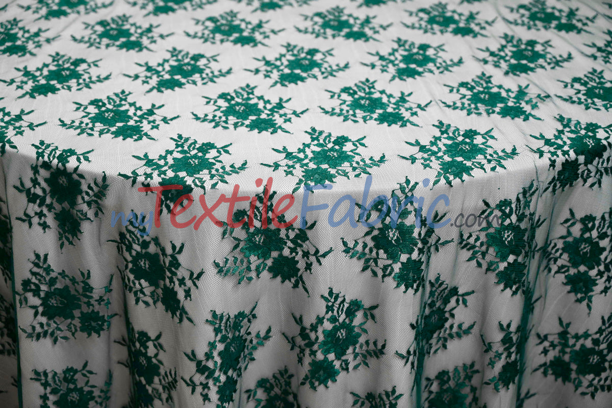 Chantilly Lace Polyester Fabric - Floral Embroidery, Sheer Mesh, 52" Width (1 Yard)