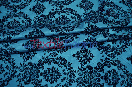 Damask Flocking Taffeta Fabric - Flocking Velvet Damask, 58/60" Width (1 Yard)