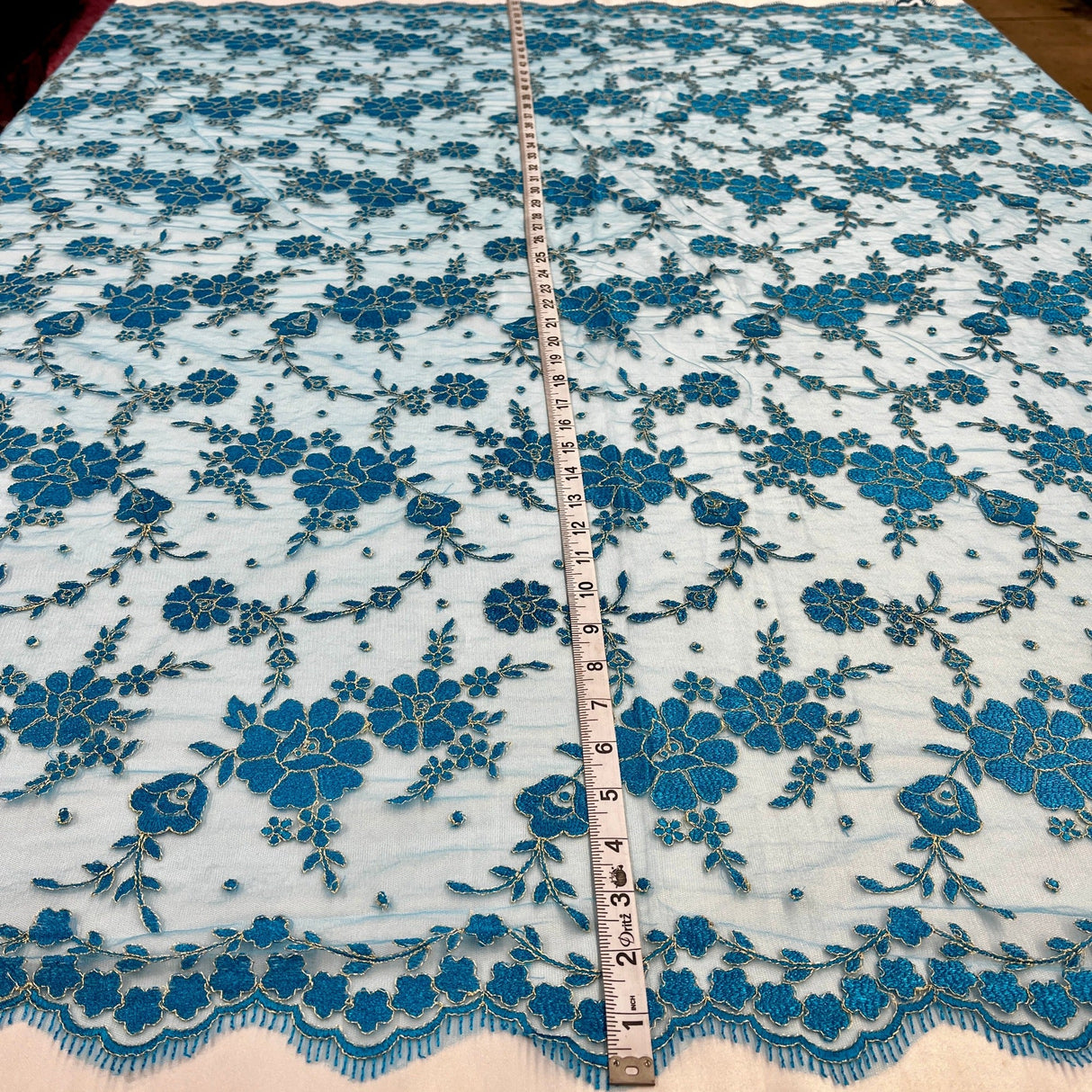Embroidered Lace Mesh Turquoise Silver