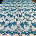 Embroidered Lace Mesh Turquoise Silver