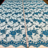 Embroidered Lace Mesh Turquoise Silver
