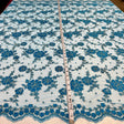 Embroidered Lace Fabric - 100 Percent Polyester Net Mesh, Floral Beaded Design, 52" Width (1 Yard)