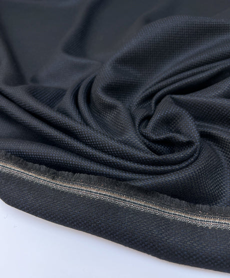 Polyester Cotton Jacquard Suiting Fabric Blue Black