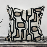 Makymo Black Velvet Pillow Fabric - Geometric Abstract Embroidery, Ivory, Bronze & Black, 20" X 20" (1 Piece)