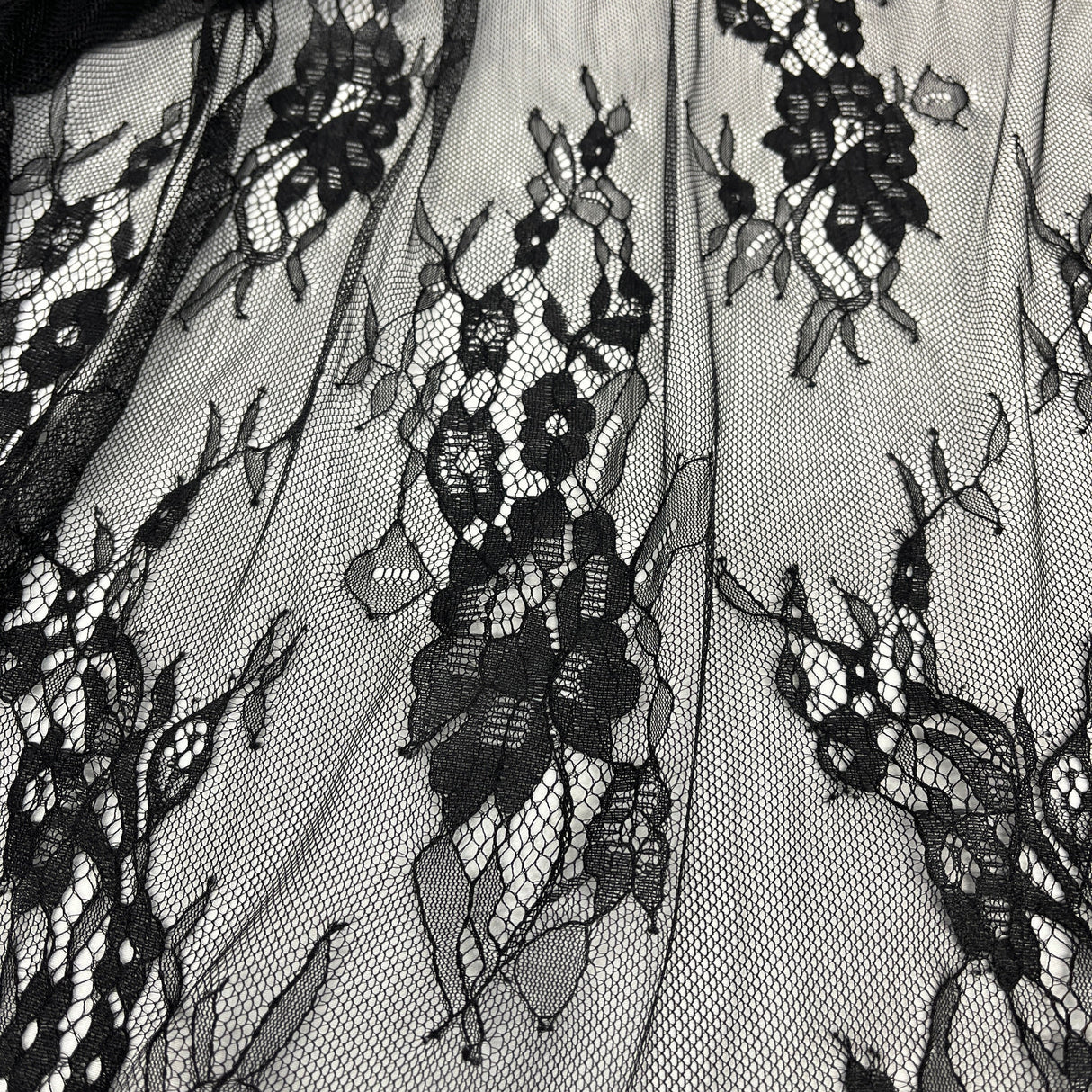 Embroidered Chantilly Lace Fabric with Eyelash Scallop