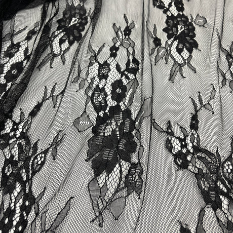 Embroidered Chantilly Lace Fabric with Eyelash Scallop