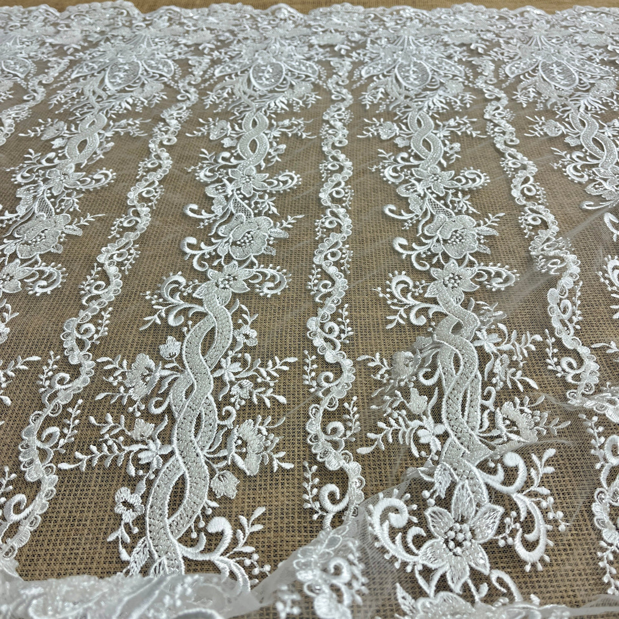 Beaded Lace Fabric Embroidered Net Mesh Ivory 51" Wide