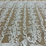 Beaded Lace Fabric Embroidered Net Mesh Ivory 51" Wide