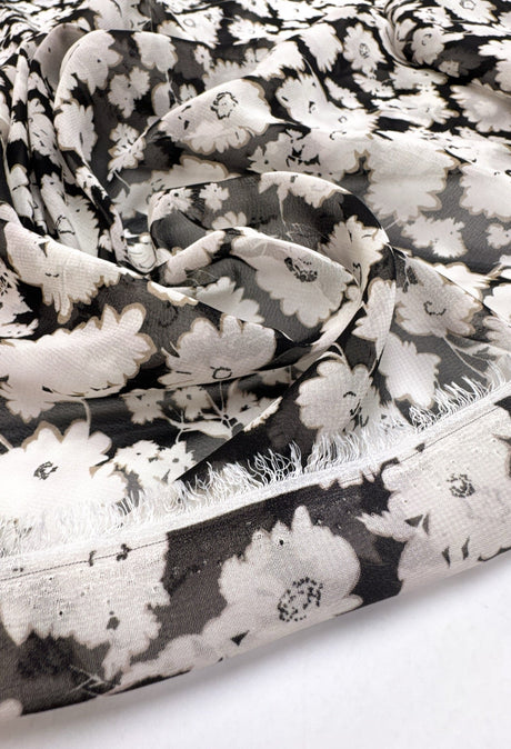 Polyester Chiffon Floral Print Beige Black
