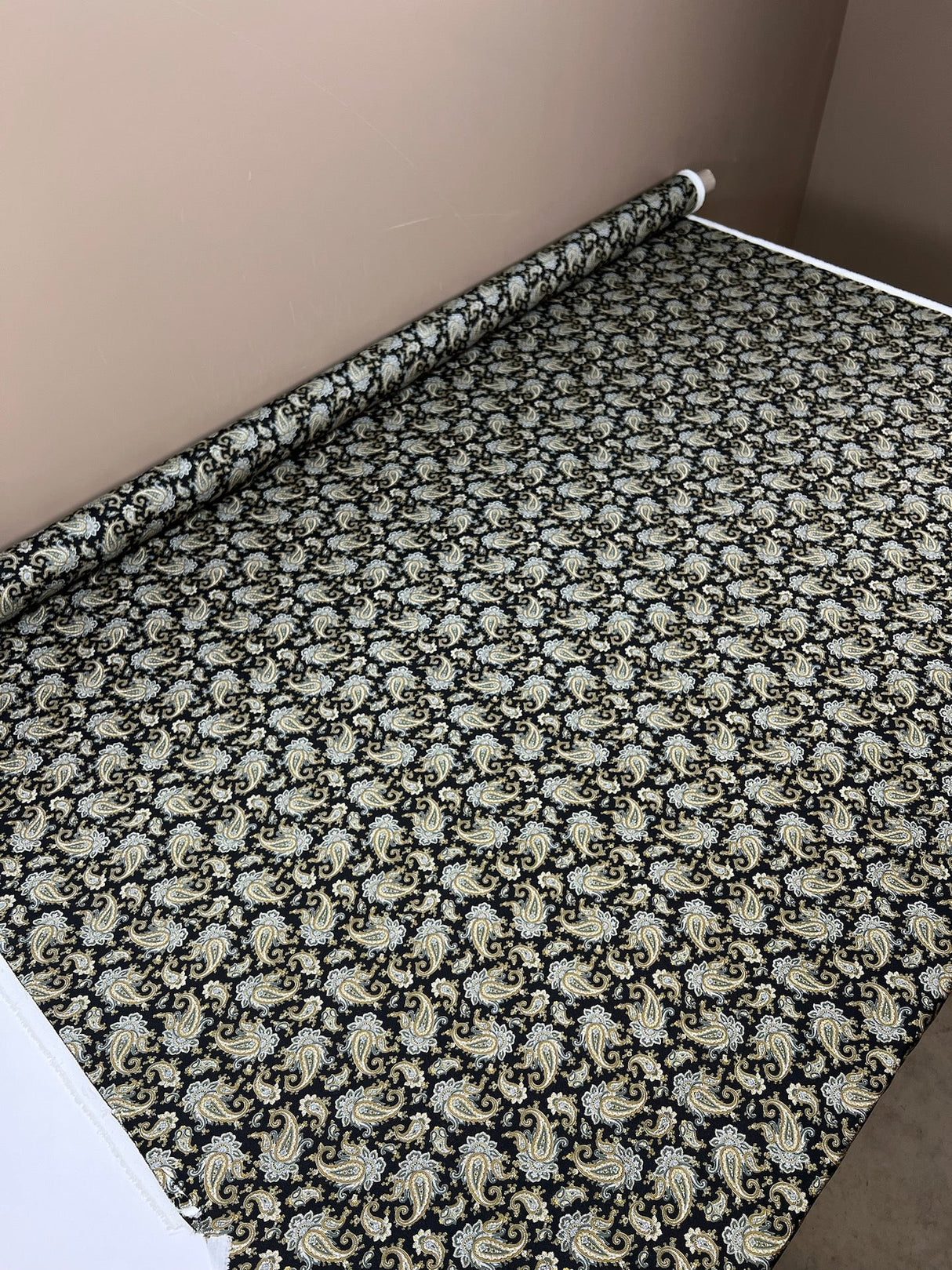 Polyester Crepe Paisley Print Brown Black