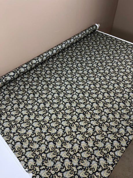Polyester Crepe Paisley Print Brown Black