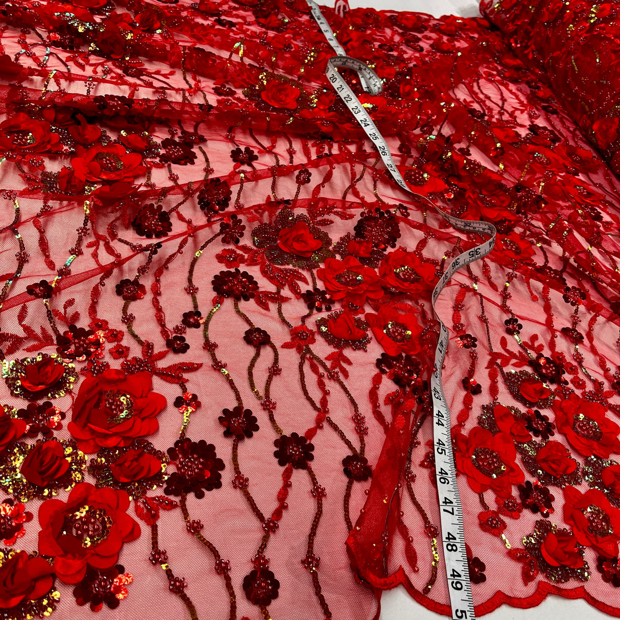 Embroidered Mesh 3D Floral Beaded Lace