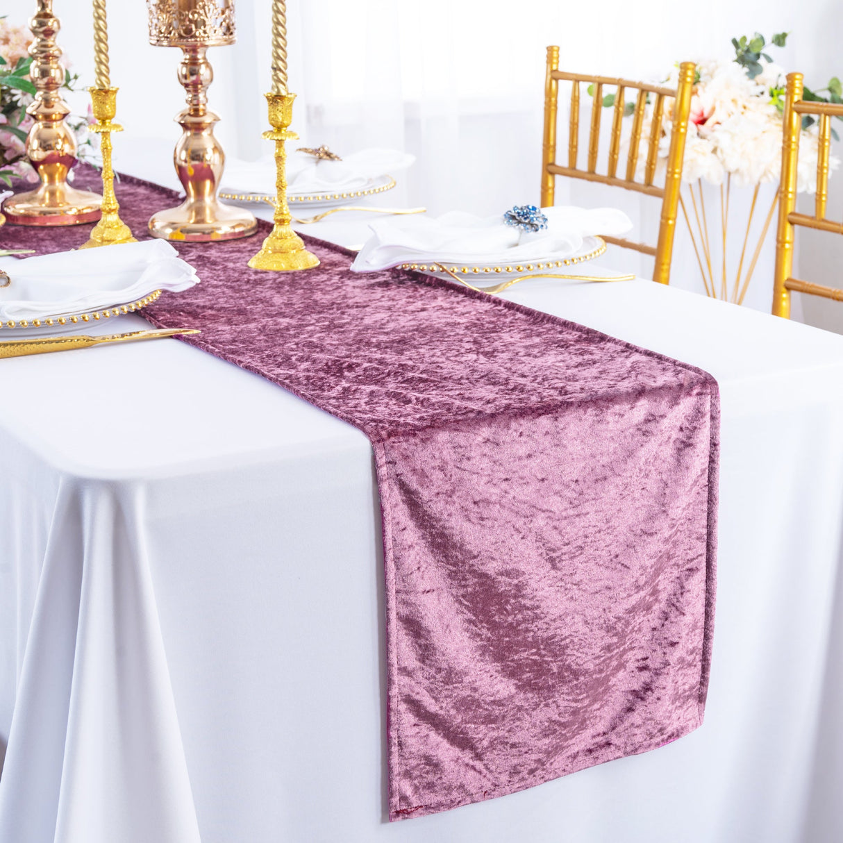 Crushed Velvet Table Runner 13x108 Mauve